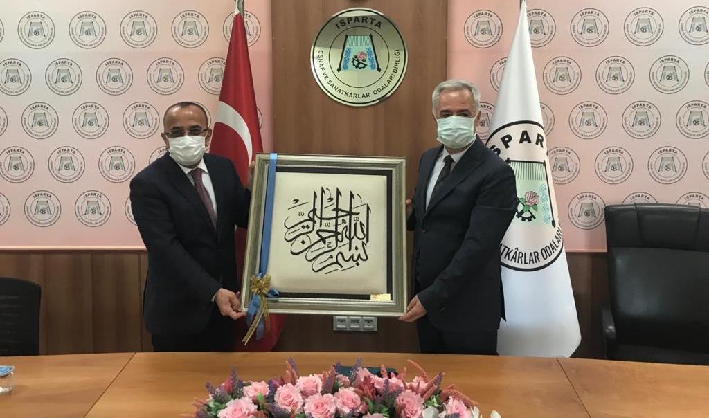 Isparta Esnaf ve Sanatkarlar Odaları Birliği Başkanlığı’nı ziyaret eden Vali