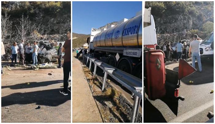 Isparta’da minibüs ile elma yüklü kamyonetin çarpışması sonucu meydana gelen