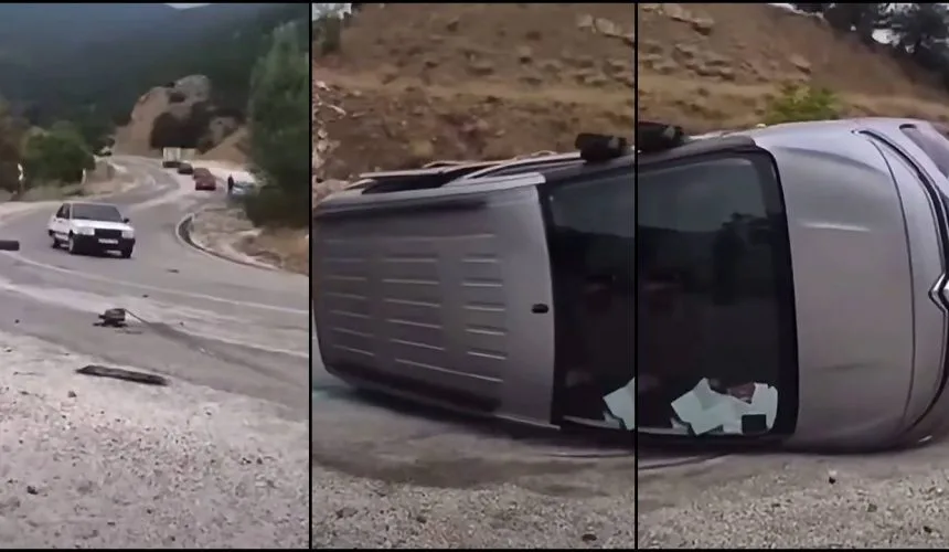 Isparta-Burdur Dağ Yolunda Korkutan Kaza: Araç Yan Yattı!