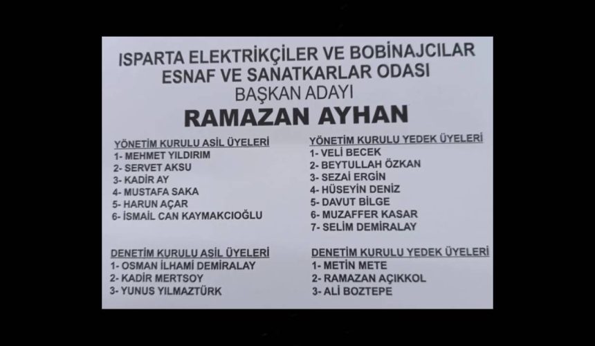 Isparta Elektrikçiler Odası’nda Sandıklar Açıldı: Yeni Başkan Ramazan Ayhan Oldu
